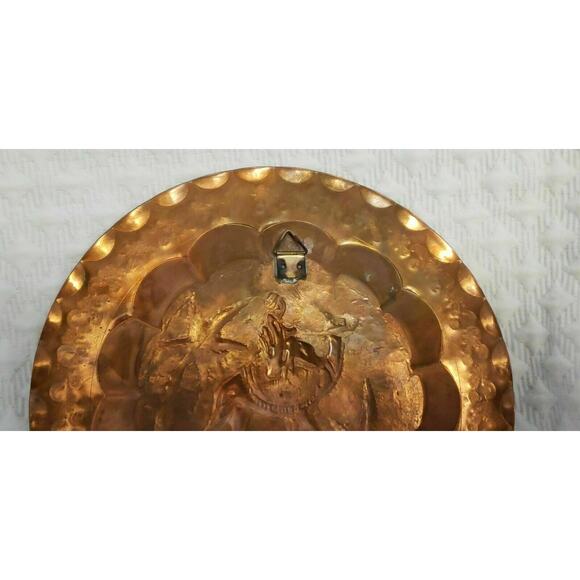 ANTIQUE HAND MADE ORNATE COPPER WALL DECOR PLATE PALM TREE, Camel, Bedouin - Picture 7 of 7